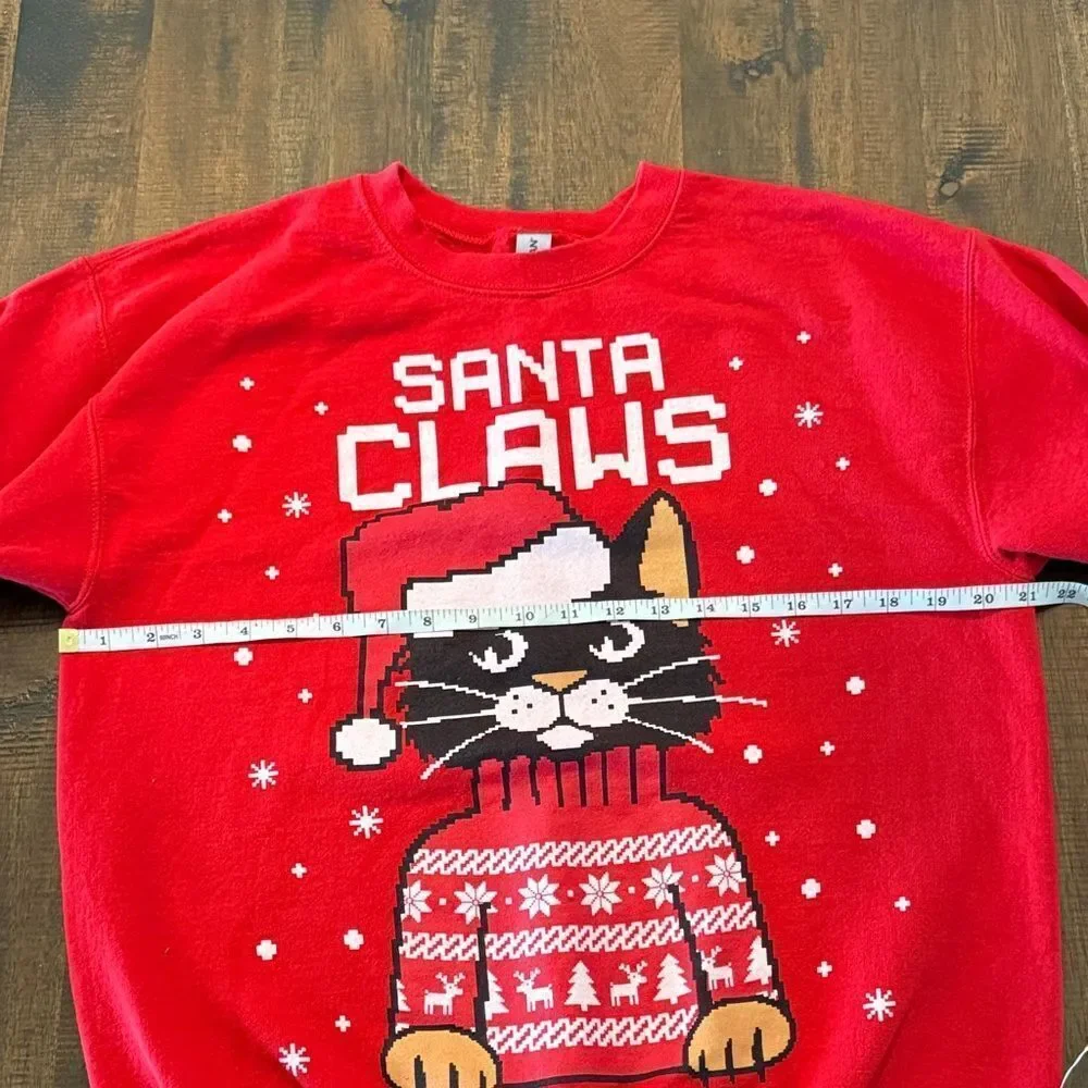 Gildan  Red Santa Claws Cat Sweatshirt